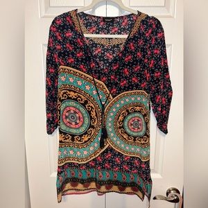 Anthropologie Tolani 100% Silk Pattern Tie‎ Neck Blouse Size Small